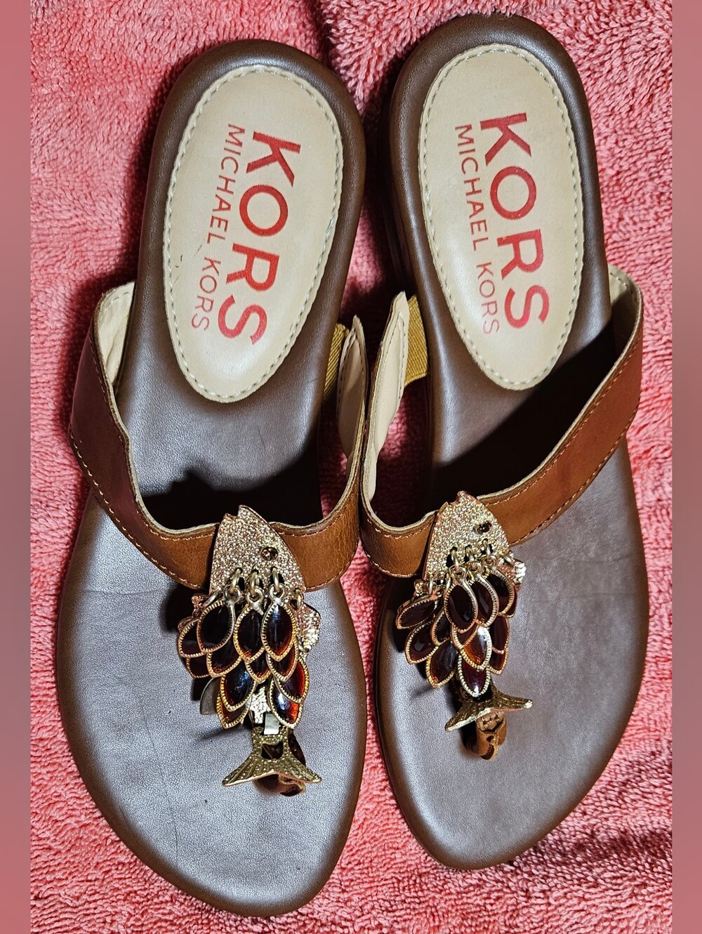 Michael Kors size 5.5 Fish Scale Dangle Jeweled Leather sandals (Rrf)